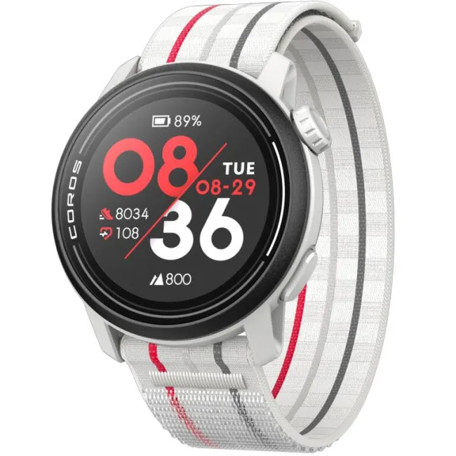 Coros - Pace 3 - ceas multisport GPS - alb rosu gri - curea alba/nailon