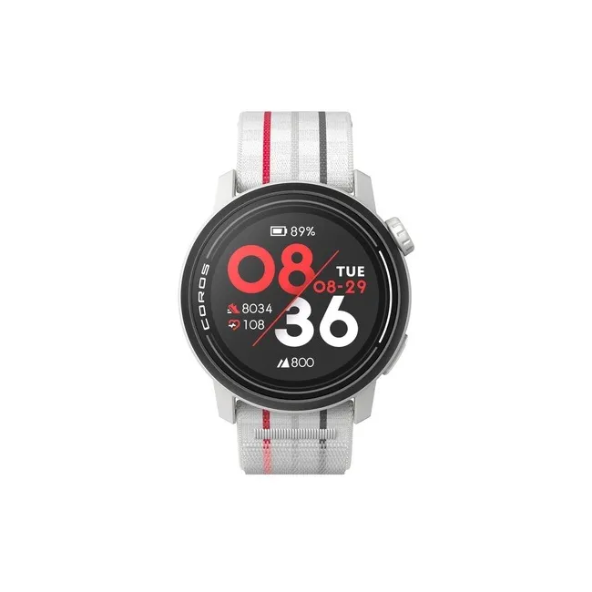Coros - Pace 3 - ceas multisport GPS - alb rosu gri - curea alba/nailon