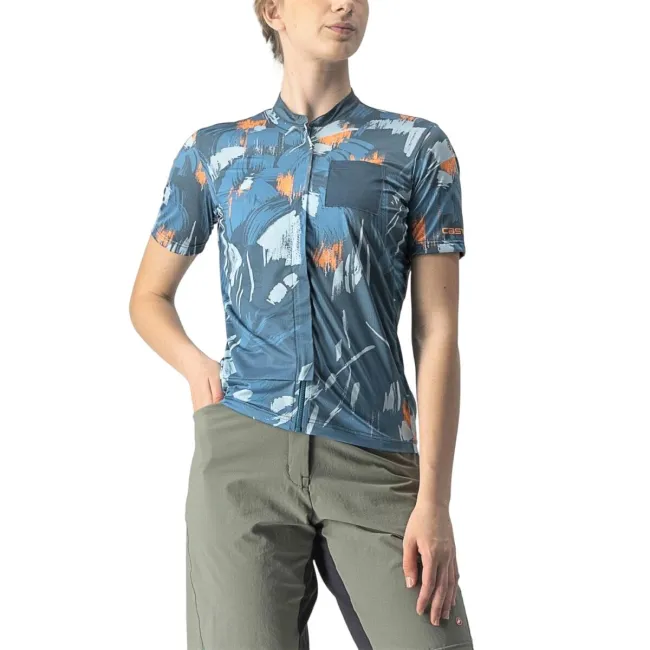 Castelli - tricou ciclism pentru femei, maneca scurta Unlimited Sentiero jersey - albastru bleu portocaliu coral