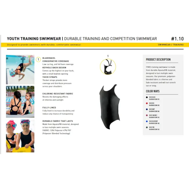 Finis - Costum de baie intreg Fete Bladeback - rosu inchis solid