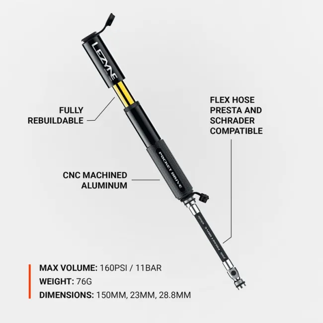 Lezyne - mini pompa - Hand Pump CNC Pocket Drive - 160 psi | 11 bar - gri