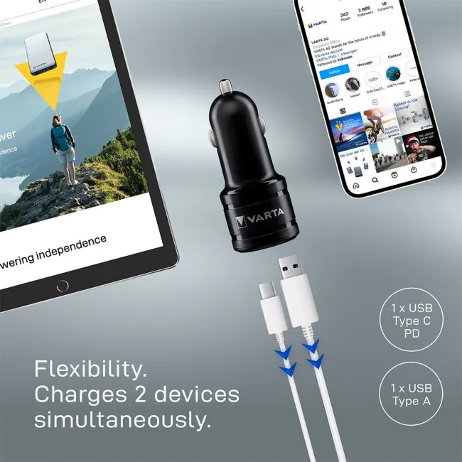 Varta - incarcator masina Car Charger Dual USB Fast 30W - mufa USB-C + mufa USB-A