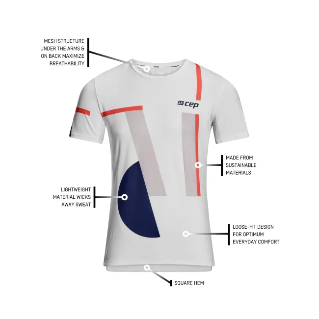 CEP - tricou tehnic - the run shirt round neck short sleeve v5 - white | geometrics