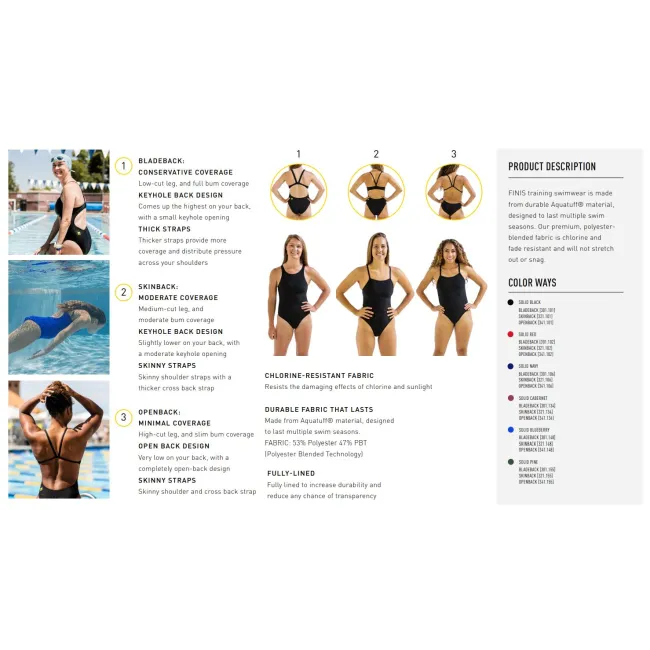 Finis - Costume de baie intreg pentru femei - Skinback Solid - verde pine