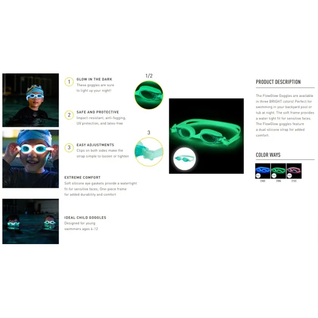 Finis - ochelari inot vizibilitate sporita pentru copii FlowGlows (Glow in the dark) Goggles - roz