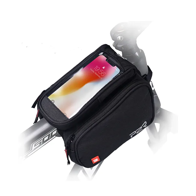 Borseta Cadru Bicicleta P2R TWINNER, cu husa telefon, Negru