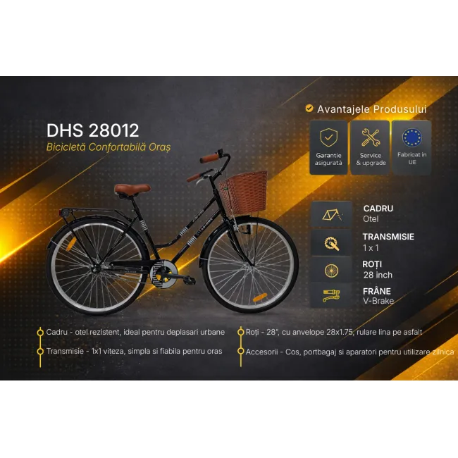Bicicleta Oras DHS Citadinne 2812, model 2026, 28 inch, L, Negru