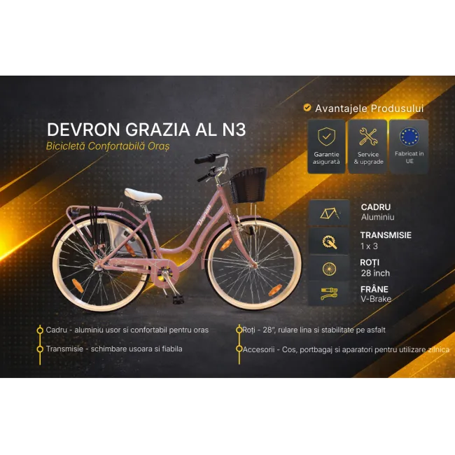 Bicicleta Oras Devron Grazia AL N3 - 28 inch, L, Roz
