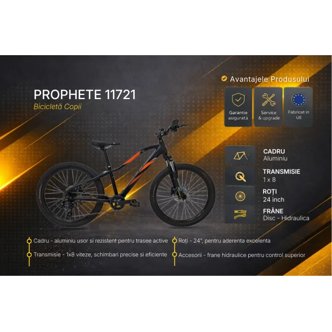 Bicicleta Copii Prophete 11721 - 24 inch, 8 viteze, Negru-Portocaliu
