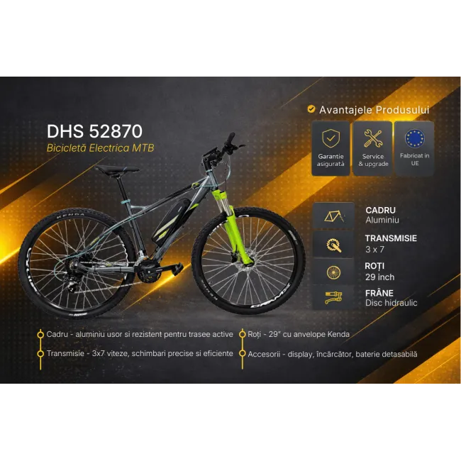 Bicicleta electrica MTB DHS 52870 - 29 inch, L, Gri