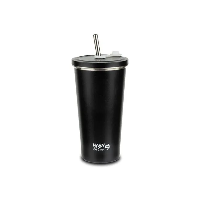 Cana termica cu pai din otel inoxidabil, Nava We care, 500 ml, negru