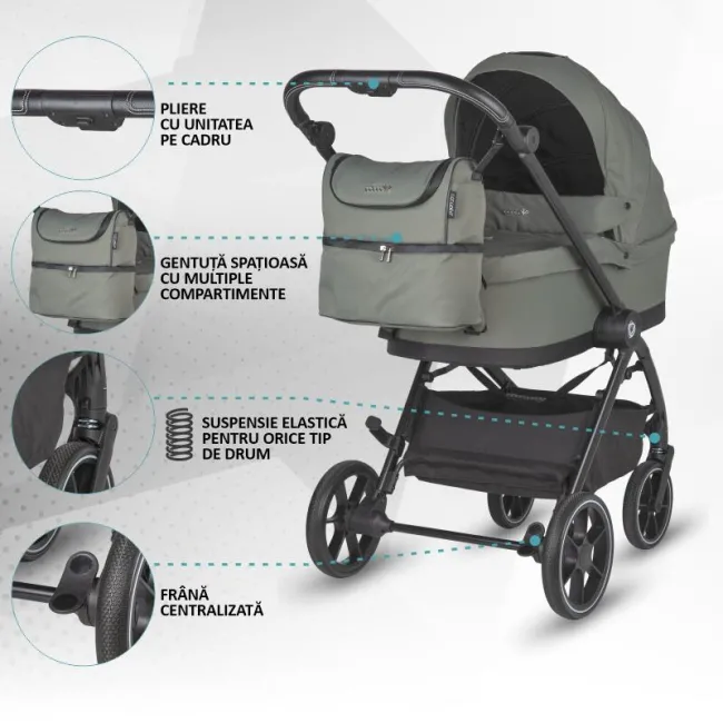 Carucior modular 2in1 Coccolle Serry Moss green+ Scoica auto iSize Coccolle Knox Black