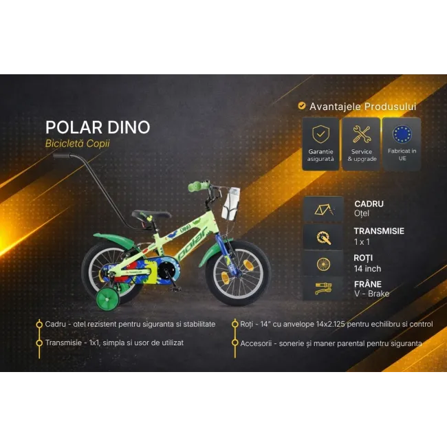 Bicicleta Copii Polar 2024 Dino - 14 Inch, Verde