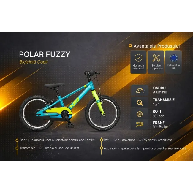 Bicicleta Copii Polar Fuzzy - 16 Inch, Albastru