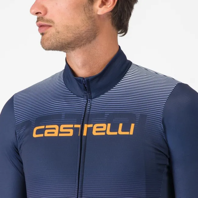 Tricou cu maneca lunga Castelli Apice Thermal Albastru Belgian/Portocaliu XXL