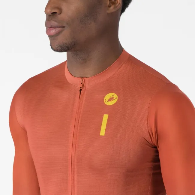 Tricou cu maneca scurta Castelli Drittone Logo, pentru barbati, paprika/mango mojito XL