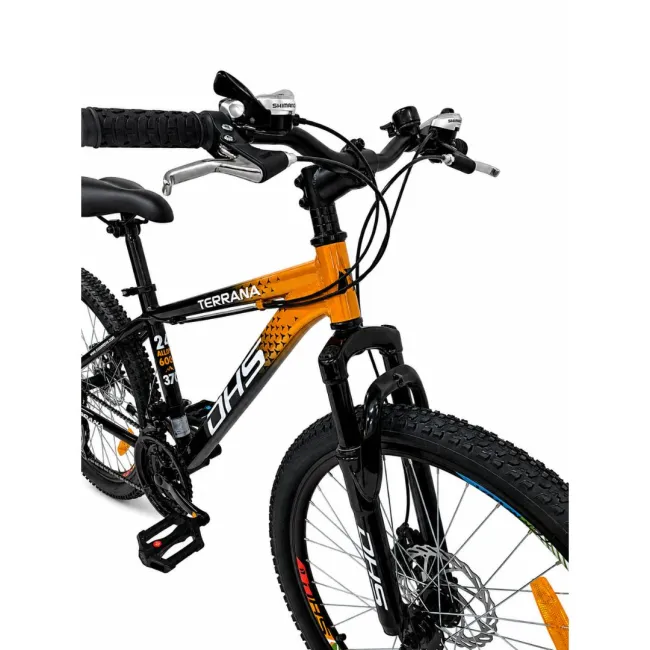 Bicicleta Copii Dhs Terrana 2423B, model 2026 - 24 Inch, Negru-Portocaliu